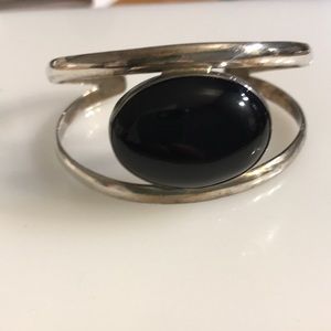Sterling adjustable bracelet cuff black stone